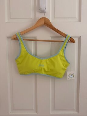 Fancy Lime Green Sports Bra with Sky Blue Trim